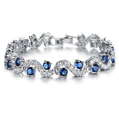 Fashionable Blue Sapphire Bracelet Jewelry With Gift Box Blue Crystals Stones, Sapphire Bangle, Blue Sapphire Bracelet, Bracelet Tennis, Cubic Zirconia Bracelet, Crystal Bangle, Stylish Bracelet, Sapphire Bracelet, A Bracelet