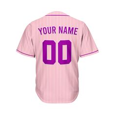 Custom Sublimation Pink Pinstripe Baseball Jersey Names and numbers are sublimated. No Minimum Order Free Shipping It will take 1-3 weeks to ship out If you would like to change the jersey's design, please contact us via the contact page or live chat. Features Made of Mesh Fabric: The jersey is 100% polyester mesh fabric. It is breathable and quickly dry. Sublimation Tracking Twill: All letters and numbers of the jersey are sublimated. Compared with traditional printed jerseys, it is durable and good-looking. For Daily Wear and Sports: The jersey weighs around 0.55 lb - 0.77 lb. You can wear it for daily, parties or sports. Authentic game-day accents and details Shorter, slimmer cut for an on-court look Size Chart Size Length Chest S 26.4'' 36.2'' M 27.2'' 39.4'' L 28'' 42.5'' XL 28.7'' 45 Pink Team Spirit Jersey For College, Varsity Jersey With Sublimation Print For Sports Events, Pink College Jersey With Team Spirit, Pink College Jersey With Team Spirit Style, Pink College Team Spirit Jersey, Pink College Jersey For Team Spirit, Pink College Jersey With Letter Print, College Pink Jersey With Letter Print, Customizable Pink Baseball Jersey For Sports