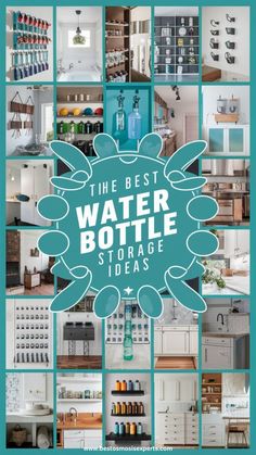 the best water bottle storage ideas for your kitchen and living room, including cabinets, drawers, shelves, etc