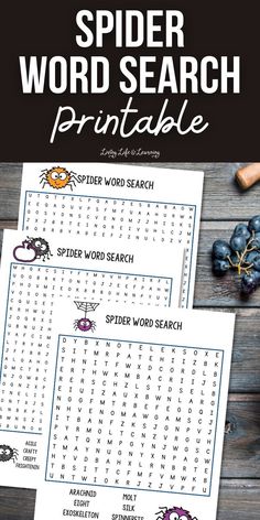 two spider word search printables for kids