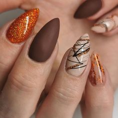 Burnt Orange Nails Designs, Burnt Orange Nails Fall, Ongles Halloween, Mom Nails, Crystal Tips, Glossy Nails, Copper Nails, Orange Nail Designs, Thanksgiving Nail Designs