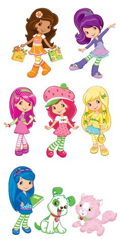 the cartoon girls are all dressed up in different outfits