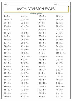 printable math worksheet for students to practice division