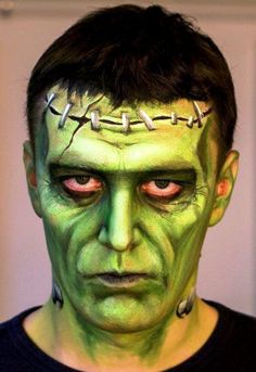 30 Halloween Makeup Ideas for Guys - Flawssy Frankenstein Face Paint, Frankenstein Makeup, Halloween Hombre, Makeup Zombie, Frankenstein Costume, Halloween Make-up Looks, Monster Makeup, Halloween Makeup Ideas