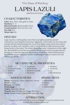 spiritual | crystals | lapis azuli Crystal Identification, New Moon Rituals, Witch Spirituality, Grimoire Book, Magic Spell Book, Witchcraft Spell Books