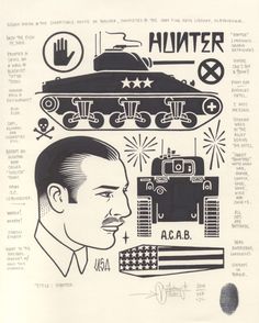 an image of a man with a tank above his head and the words hunter on it