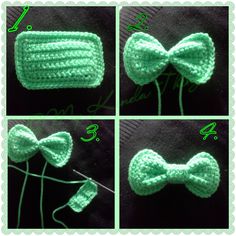 crocheted bow ties are shown in four different pictures