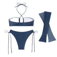 Elevate your beachwear game with our stunning Solid Color Beach Vacation Three-Piece Swimwear Set. Crafted for both style and comfort, this set includes a fashionable bikini top, chic bottoms, and a versatile neck strap. Made from high-quality materials, it ensures durability and a flattering fit for all body types. Whether you're lounging by the poolside or soaking up the sun on sandy shores, this ensemble promises to make a statement. Embrace elegance and confidence with our must-have swimwear Chic Vacation Swimwear With Tie-side Bottom, Chic Tie-side Swimwear For Vacation, Chic Tie-side Bottom Swimwear For Vacation, Chic Blue Tie-side Swimwear, Chic Blue Tankini For Beach, Chic Blue Beach Tankini, Chic Blue Tankini For Vacation, Sandy Shores, High Heel Sneakers