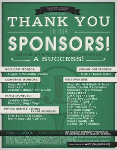 a green and white poster with the words thank you to our sponsors