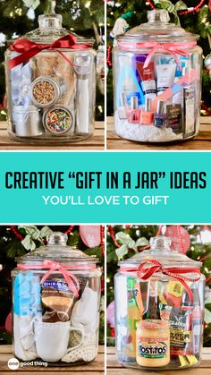 jars filled with various items and the words creative gift in jar ideas you'll love to