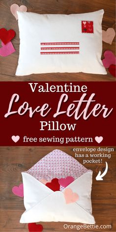 valentine love letter pillow with free sewing pattern and instructions on how to sew it