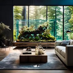 a living room filled with furniture and an aquarium