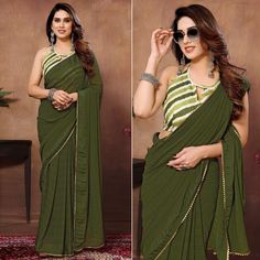 Green colored saree is made from georgette fabric which is highlighted with weaving checks & lace border work as shown with pleats are stitched and size adjusted belt. comes along with printed banglori silk blouse which you can customise as per your design/style. Occasion - You can wear this saree for parties, functions and events. Note:- the actual product may differ slightly in color and design from the one illustrated in the images when compared with computer or mobile screen. Measurements: S Georgette Fabric, Lace Border, Georgette Sarees, Silk Blouse, Checks, Ready To Wear, Saree, Silk, Lace