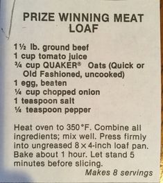 a close up of a sign with instructions on how to make a frozen meat loaf