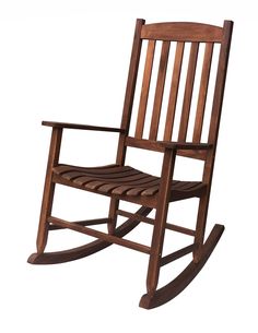 a wooden rocking chair on a white background