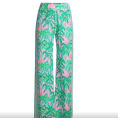 Brand New! From Lilly Pulitzer - Tags Attached. Nwt Lilly Pulitzer Bal Harbour Palazzo Pants Pink Blossom Suite Views Sz Xxs Beautiful And Flowy Palazzo Pants From Lilly Pulitzer! Summery Colors Of Pink, Green And White! Let The Breezes Blow While You Stand By The Sea In These Gorgeous Palazzo Pants! Pull On Style With A Comfy Wide Elastic Waistband-You Could Live In These!!!! Pull-On Styling And A Self-Fabric Waistband Make It A Breeze To Slip On, Too. A Bold Lilly Print Completes Your Look In Pink High-waisted Wide Leg Pants For Vacation, Pink Floral Print Beach Pants, Chic Pink Pants For Vacation, Summer Floral Print Pink Wide Leg Pants, Pink Wide-leg Vacation Bottoms, Pink Wide-leg Vacation Pants, Chic Printed Pink Bottoms, Pink Wide-leg Pants For Vacation, Pink Printed Pants For Vacation