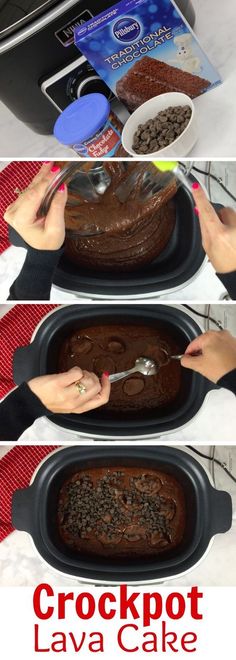 the process for making crockpot lava cake is shown