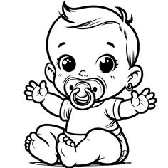 a baby with a pacifier in its mouth sitting on the floor coloring pages for kids