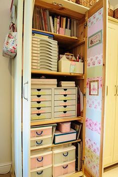 an open cabinet filled with lots of drawers