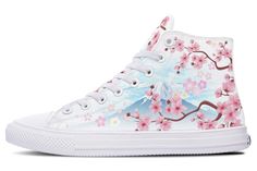 High Tops Women, Painted Sneakers, Custom Kicks, Pink Cherry Blossom, Cute Shoes Heels, Timeless Classic Style, Pink Cherry, Black High Tops, Mens High Tops