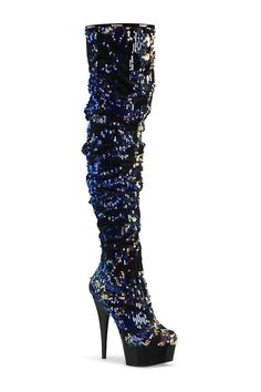 DELIGHT-3004 Stripper Pump | Blue Sequins-Pleaser Sequin Thigh High Boots, Pleaser Heels, Pleaser Shoes, Blue Pumps, Thigh Boot, Slouched Boots, Thigh High Boots, Thigh High, Womens Heels