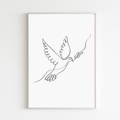 a black and white drawing of a bird flying