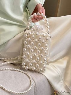 BirdinBag - Stylish Faux Pearl Mini Satchel Bag White Large Capacity Bags For Parties, White Party Bags With Large Capacity, White Rectangular Phone Bag For Party, White Satchel Box Bag For Party, Mini Satchel Bag, Pearl Purse, Beads Bag, Hand Beaded Bag, Sac Diy