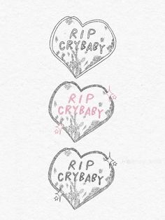 two heart shaped stickers with the words rip cryaby and rip creaby