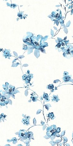 a white and blue floral wallpaper with flowers