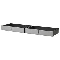 two black and silver trays with handles on each side, one is open to show the