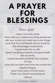 a prayer card with the words, a prayer for blessings in black and white