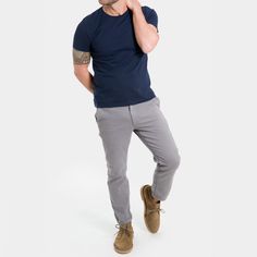 Product Description Wear these chinos day and night all year long. Featuring a premium washed fabric with stretch for maximum comfort, these chino pants are an everyday staple. Product Features Slight stretch for comfort Rear welt pockets Zip fly Low rise and tapered legs Materials & Care Made with a 98% cotton / 2% elastane premium fabric and designed to wear casually. Machine wash cold with like colors, hang dry or tumble dry low. Grey Chinos Outfit Men, Grey Pants Outfit Men Casual, Grey Chinos Men Outfits, Chino Pants Men Outfits, Grey Pants Outfit, Athleisure Joggers, Shirt Outfit Men