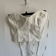 Brand New Without Tags Elegant Cotton Crop Top, Elegant Fitted Cotton Crop Top, Elegant Strapless Cotton Top, Zara Fitted Cotton Crop Top, Fitted Cotton Crop Top By Zara, Chic Cream Cotton Crop Top, Strapless Cotton Crop Top For Party, Linen Corset, White Linen Top