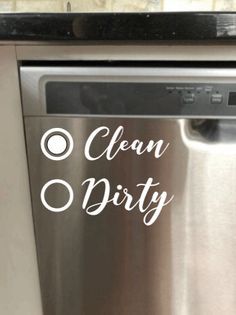 a dishwasher with the words clean dirty written on it