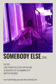 the poster for somebody else is shown in purple