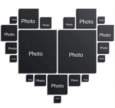 many different types of photos arranged in the shape of a heart on a white background