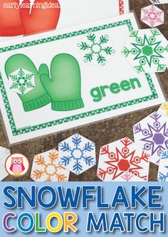 the snowflake color match game is shown with paper cut outs and glue to make it