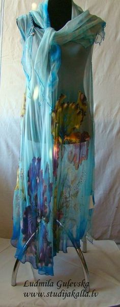 Dress.Natural silk dress handmade artwork silk painting | Etsy Flowy Multicolor Silk Chiffon Dress, Flowy Bohemian Silk Chiffon Maxi Dress, Blue Silk Chiffon Summer Dress, Sleeveless Silk Dress With Floral Print, Green Silk Dresses With Flowy Skirt, Summer Flowy Silk Crepe Dress, Hand Dyed Flowy Spring Dresses, Bohemian Flowy Silk Dress, Flowy Silk Bohemian Dress