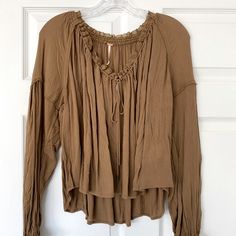 Brand New Free People Blouse, Color Ginger Snap. Size Xs Brown Long Sleeve Top For Vacation, Rayon Top For Vacation In Fall, Brown Flowy Tops For Spring, Flowy Brown Top For Spring, Flowy Brown Blouse For Spring, Bohemian Flowy Brown Top, Bohemian Brown Flowy Top, Flowy Brown Bohemian Top, Flowy Bohemian Brown Top