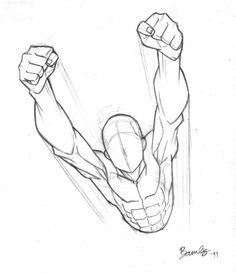 a pencil drawing of a man with his arms up and hands in the air,