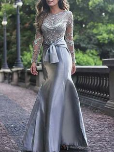 Gorgeous Mermaid Long Sleeves Gray Beaded Long Prom Dresses, Mermaid G – Shiny Party Gray Formal Dress, Prom Dresses Mermaid, Grey Evening Dresses, Women Suits Wedding, Mother Of The Bride Dresses Long, Prom Dresses Gowns, Dresses Mermaid, Long Prom Dresses, Mothers Dresses