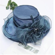 Organza Imported Drawstring Closure No Size --- This Derby Hat Has A Brim That Is 13cm/5.1inches All The Way Around, A Hat Depth Of About 10cm/3.9inches, And Fit For A Head Circumference Of 21.26 Inch~22.83 Inches. Which Has A Small Drawstring Inside In Order To Give It A Big Size Range. When The People Who Have A Small Head Size Can Pull The Elastic Band To Offer A Smaller Size. One Size Fits Most Features --- Made In Organza, Uv 50+. A Foldable Elegant Derby Hat Allows You To Carry It Wherever Luxury Blue Mini Hats For Evening, Adjustable Sun Hat For Summer Party, Light Blue Curved Brim Hat For Summer, Light Blue Summer Hat With Curved Brim, Adjustable Summer Sun Hat For Party, Light Blue Curved Brim Summer Hat, Chic Blue Beach Hat, Chic Blue Summer Hats, Blue Sun Hat For Beach And Kentucky Derby