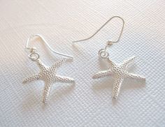 Starfish Earrings Silver Starfish Earrings Bridesmaid Earrings Starfish Jewelry Handmade Silver Starfish Earrings, Ocean-inspired Silver Earrings With Starfish Charm, Silver Ocean-inspired Earrings With Starfish Charm, Sterling Silver Starfish Charm Earrings, Sterling Silver Starfish Earrings With Charm, Sterling Silver Starfish-shaped Earrings With Charm, Silver Earrings With Starfish Charm As Gift, Sterling Silver Starfish Earrings, Nickel Free Silver Starfish Earrings