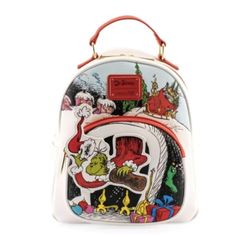 Loungefly Dr. Seuss The Grinch Chimney Thief Mini Backpack Brand New - With Tags Adjustable Straps Zip Around Closure Backpack Dimensions 10.5h X 9w X 5d White Standard Backpack For Gift, White Backpack With Adjustable Strap As Gift, Loungefly Purse, Disney Bags Backpacks, Dr Seuss The Grinch, Cute Mini Backpacks, Mini Mochila, Faux Leather Backpack, Loungefly Bag