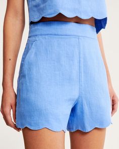 Elevate your summer wardrobe with the Abercrombie & Fitch Women's Premium Linen Scallop-Hem Tailored Shorts in a refreshing French Blue. These chic shorts are designed to offer both style and comfort.

- Size: 36
- Color: French Blue
- Material: Body: 100% Linen, Lining: Cotton
- Gender: Female
- Features: Ultra high-rise fit, 3-inch inseam, elasticated waistband with zipper, functional pockets, fashionable scallop hem

Crafted from high-quality linen with a soft cotton lining, these tailored sh Blue Linen Bottoms With Built-in Shorts, High Waist Linen Shorts For Spring, Spring High Waist Linen Shorts, Spring Linen Bottoms In Short Length, Linen Bottoms For Spring With Short Length, Linen Bottoms For Spring In Short Length, Linen Spring Shorts, Blue Linen Shorts, Abercrombie And Fitch Shorts