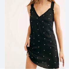 New With Tags, Never Worn Black Embellished V-neck Mini Dress, Summer Black Embellished Mini Dress, Embellished Black Summer Dresses, Spring Black Embellished Mini Dress, Black Embellished Beach Dress, Casual Black Embellished Dresses, Casual V-neck Embellished Dresses, Free People Adella Dress, Knee Length Dresses Formal