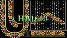 the letter u is made up of flowers and beads on a black background with green lettering