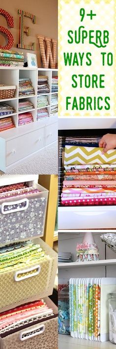 there are many different types of fabric on the shelves in this store and it is easy to sew