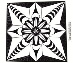 a black and white drawing of a star with swirls on it's center