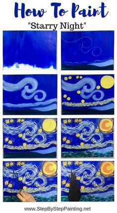 Como pintar Paint Starry Night, فنسنت فان جوخ, Starry Night Painting, Arte Van Gogh, Small Canvas Art, Simple Acrylic Paintings, Night Painting, Aesthetic Painting